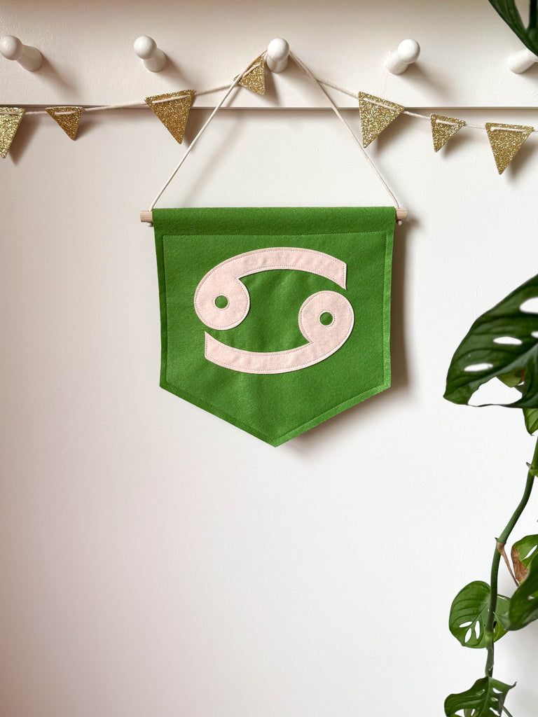 Cancer Zodiac Felt Banner – Handmade Astrology Wall Hanging