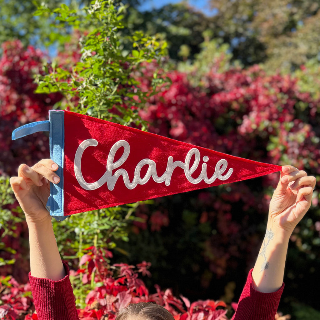 felt pennant with cursive name