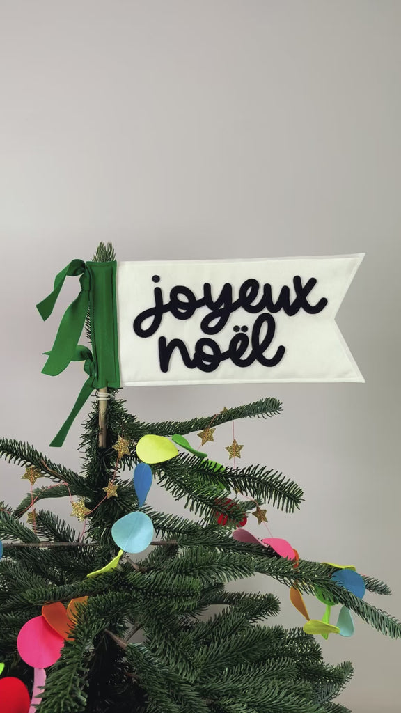 Joyeux Noël Felt Christmas tree topper flag