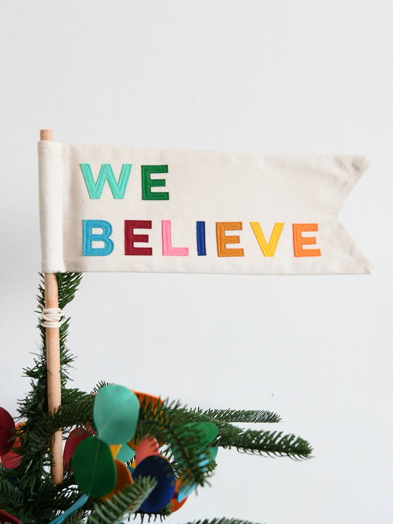 We Believe christmas tree topper flag.