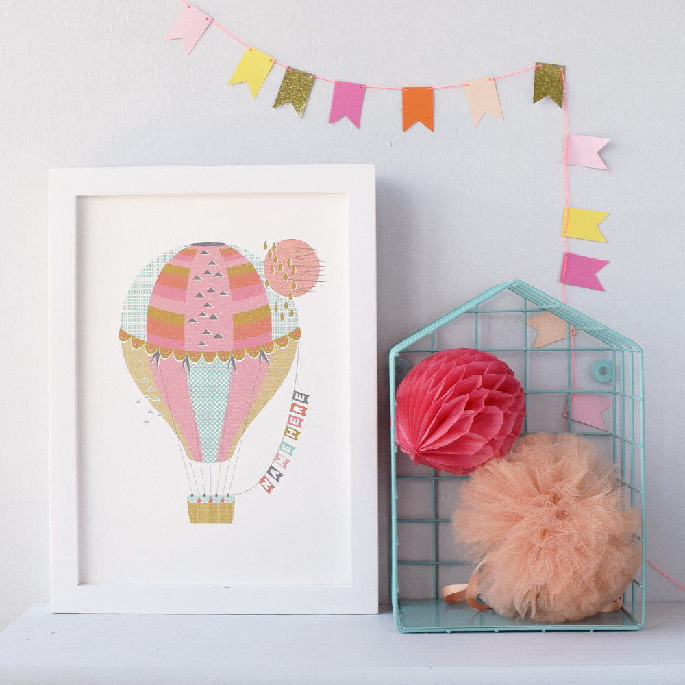 Personalised Hot Air Balloon Nursery Print - Connie Clementine
