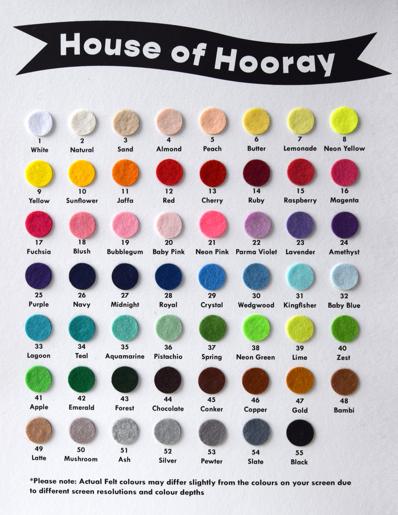 House of Hooray felt colour chart