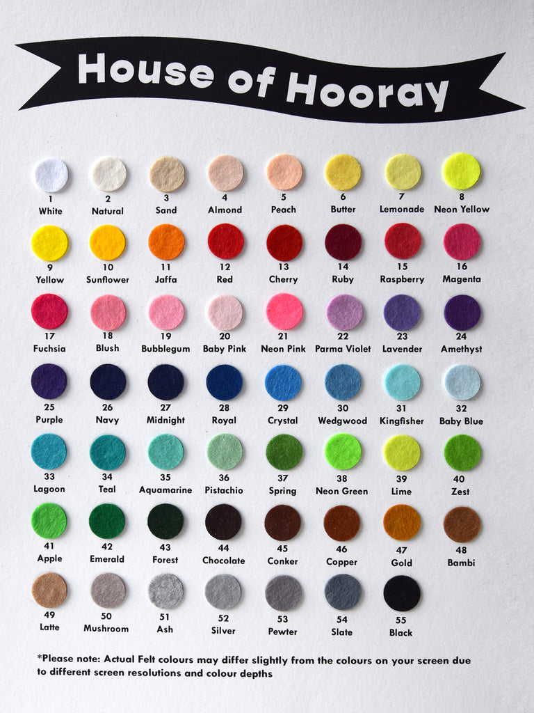 House of hooray felt colour chart.