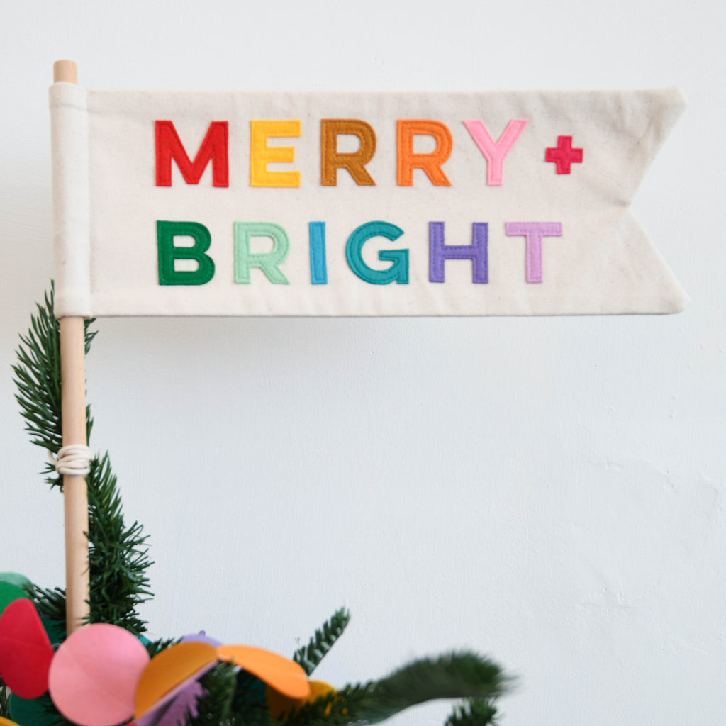 Merry + Bright  tree topper flag