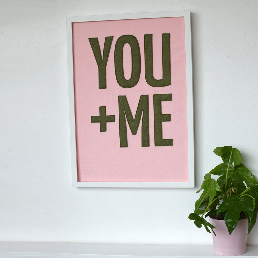 You + Me Textile Artwork Pink and Red - Connie Clementine