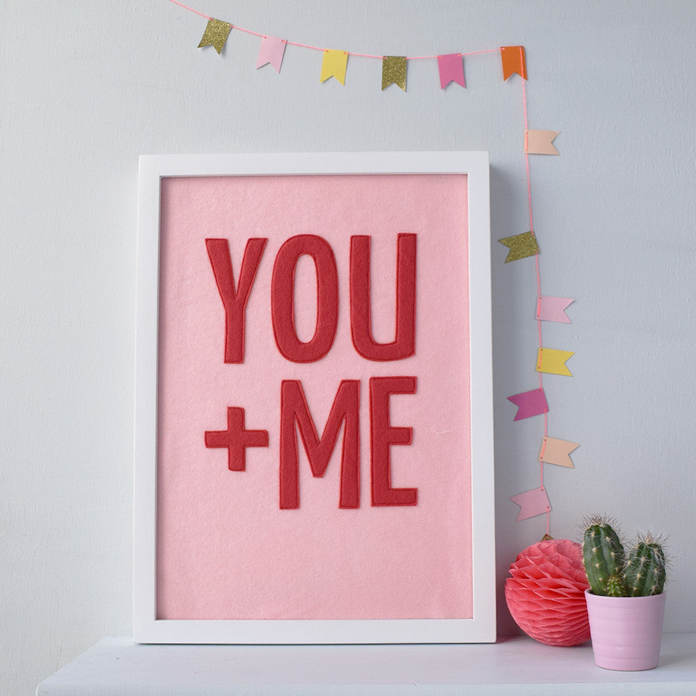 You + Me Textile Artwork Pink and Red - Connie Clementine