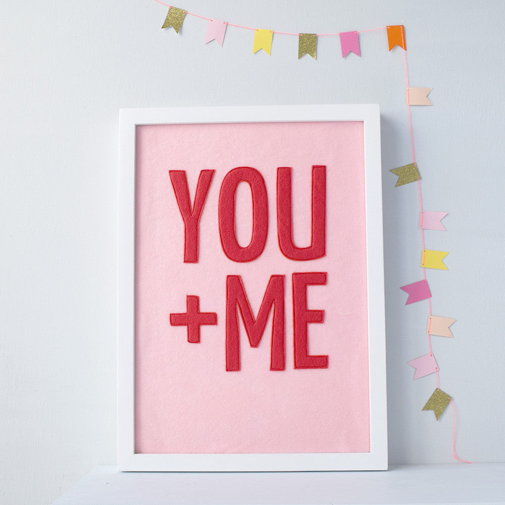 You + Me Textile Artwork Pink and Red - Connie Clementine